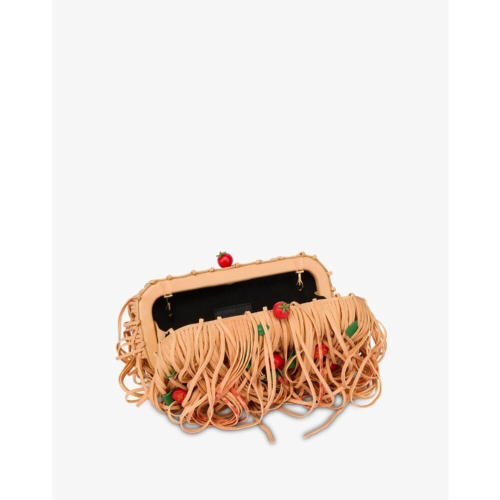 Moschino Couture Jeremy Scott Spaghetti Pasta Fringe Tomato Clutch Shoulder Bag - Picture 3 of 8